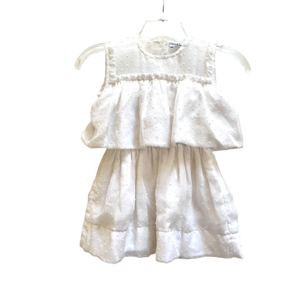Nueces girls white ruffle swiss dot chiffon dress size 7